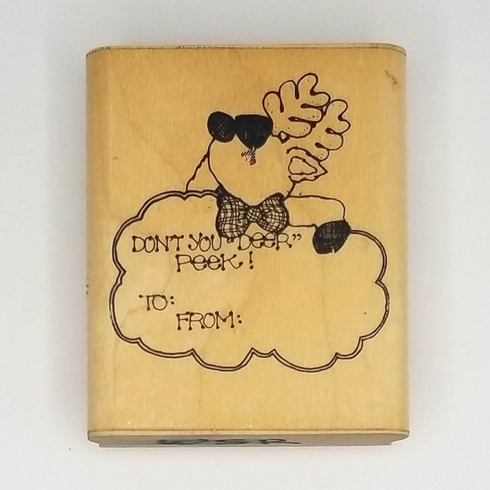 D.O.T.S. Vintage "Don't You 'Deer' Peek" Holiday Gift Tag Wooden Rubber Stamp